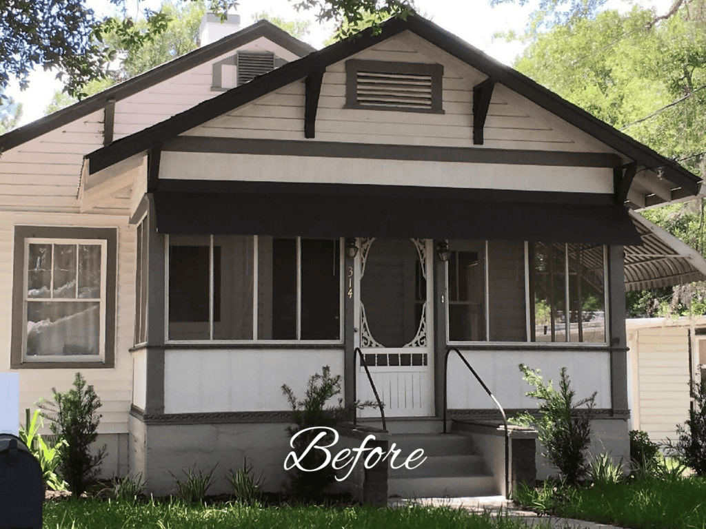 Small white house with screened front porch